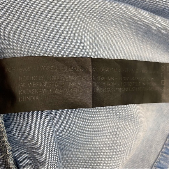 Zara Ruffle Sleeve Chambray Denim Off Shoulder Dress - Picture 16 of 16